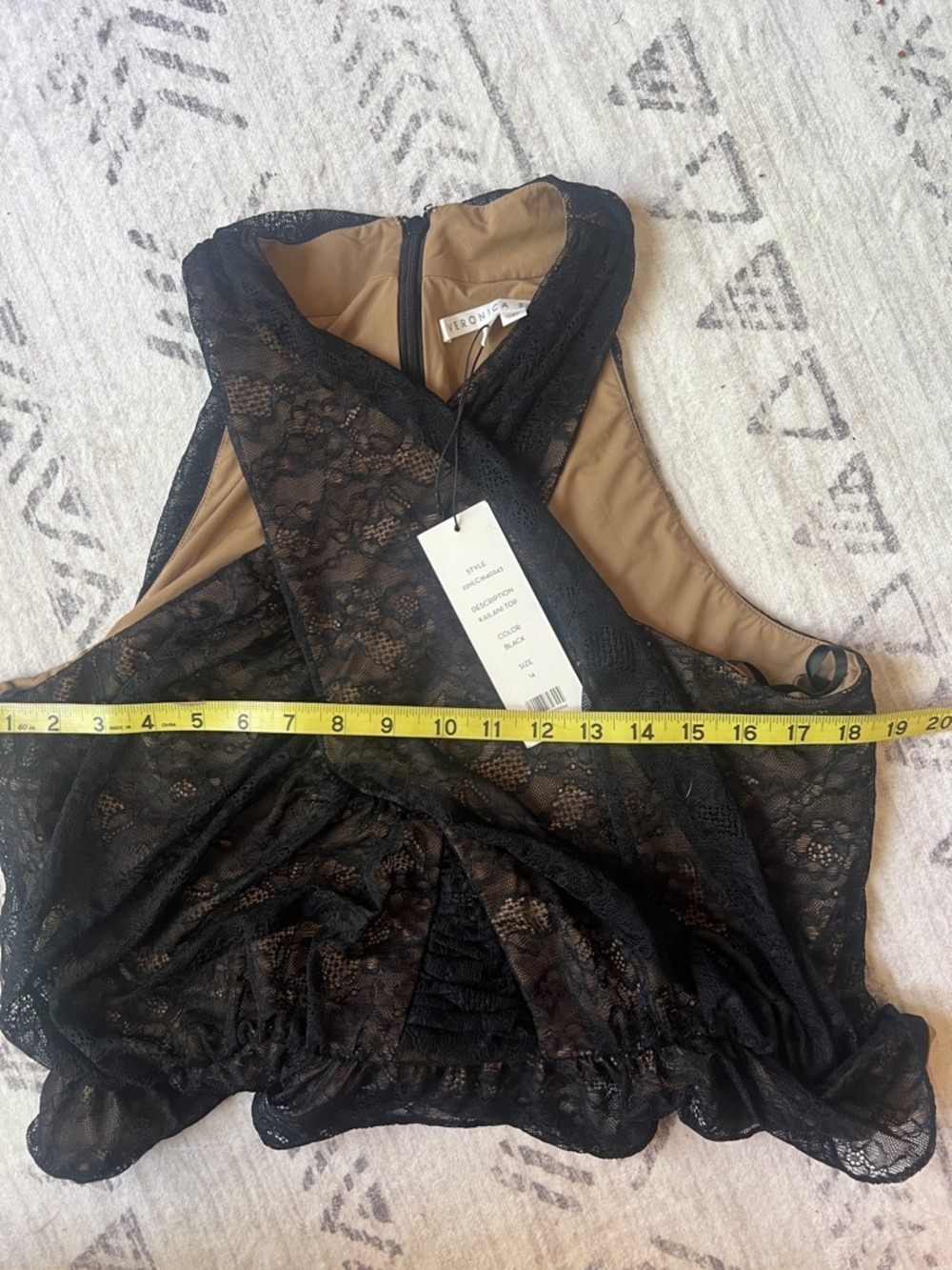 Veronica Beard NWT 14 Kailani Black Lace Cross-Halter Peplum Top - Picture 6 of 15
